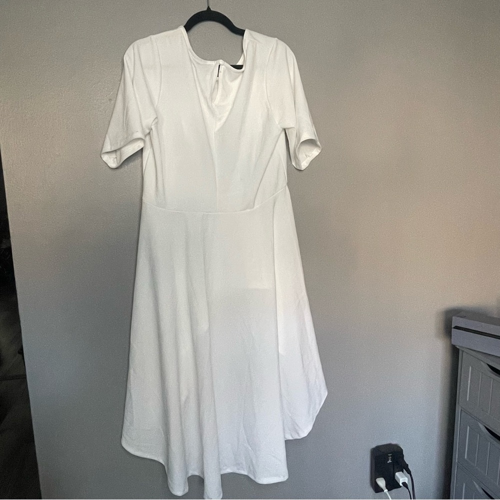 Ashley Stewart Elegant White Dress with Gold Accent Belt - Picture 5 of 5